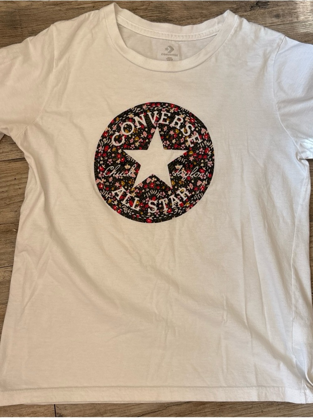 Converse White Short Sleeve Tee with Floral All Star Emblem